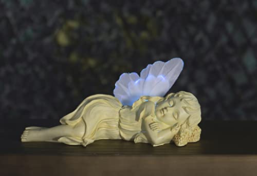 Garden Mile Laying Fairy Statues - Colour Changing Solar Outdoor Lights, Memorial Figurine Ornaments for Yard Decoration and Remembrance (23cm x 10cm x 11cm)