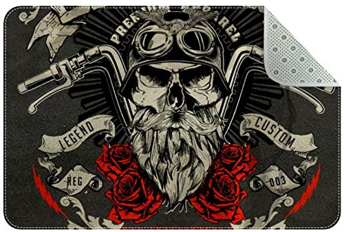 Vintage-Biker-Teppich mit Totenkopf-Motiv, rutschfeste Bodenmatte, Fußmatten für Wohnzimmer, Schlafzimmer, Mädchen, Jungen, Kinderzimmer, Schlafsaal, Kinderzimmer, 61 x 40,6 cm