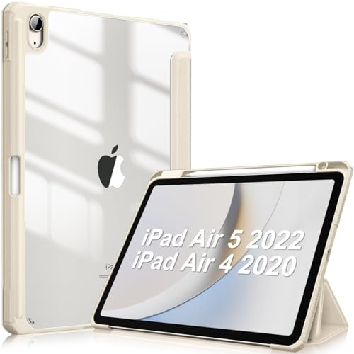 Fintie Hybrid Hülle für iPad Air 11 Zoll M3 2025/ M2 2024, iPad Air 5/4 Gen (2022/2020) 10,9 Zoll mit Stifthalter - Stoßfeste Schutzhülle mit transparenter Hartschale auf der Rückseite, ChampagnerGold