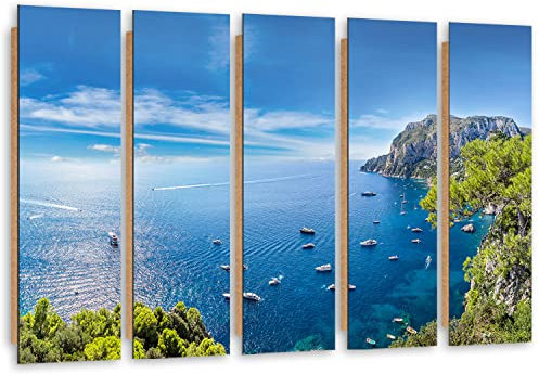 Feeby Wandbild 200x100 cm Cliffs Felsen Schiffe Strand 5 tlg Modern Deco Panel MDF Bilder Kunstdruck Wand Bild Wohnzimmer Schlafzimmer Flur Büro Ozean Himmel Meer Blau