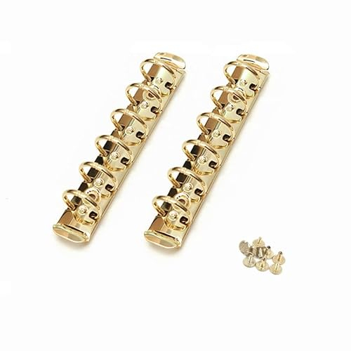 juneTree 2 Stück A7 Notebook Mechanismus Ersatz-Set, 6-Ring-Metallbinder-Mechanismen, Binderücken Kamm für lose Blätter, Notebook, Planer, Bindungszubehör, Schrauben im Lieferumfang enthalten (Gold)