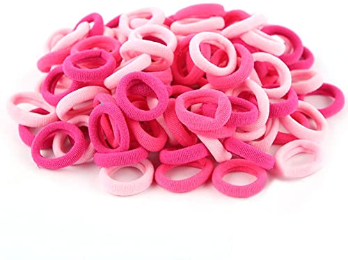 100 Stück Elastisch Haargummis Klein, Baby Haargummis, Soft Baumwolle Mini Haarband, Ohne Metall Haargummis, Pferdeschwanz Inhaber Perfekt für Kinder, Babys, kleine Mädchen, Rosa