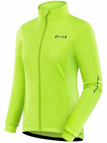 qualidyne Thermo-Fahrradjacke für Damen, winddicht, mit Fleece gefüttert, Softshelljacke, warm, für den Winter, zum Laufen und für Outdoor-Fahrräder, Grün, S