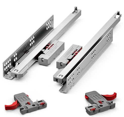 Push to Open Drawer Runners – Undermount – Full Extension – Up to 19mm Side - 40kg Load Capacity - 250mm