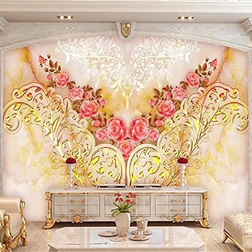 3D Roségoldene Blume Wandtapete, Wohnzimmer, Schlafzimmer, Wandbild, Wandbild, Abnehmbarer Aufkleber, Heimdekoration – Für Restaurant, Hotels, Moderne Wohnzimmer, Heimde 200 (Breite) x 150 (Höhe) cm
