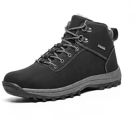Veool Stivali Inverno Uomo Caldo Pelliccia Fodera Scarpe Uomo Invernali Antiscivolo Scarponi Trekking Stivaletti,45 Nero572