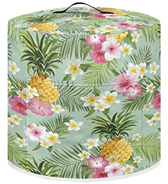 NETILGEN Insulated Pressure Cooker Appliance Cover, Also Fit for Rice Cooker, Air Fryer and Crock Pot, 6 Qt Dust Cover with Pocket for Cooking Utensils Recipes, Washable, Pineapple Hibiscus Leaf