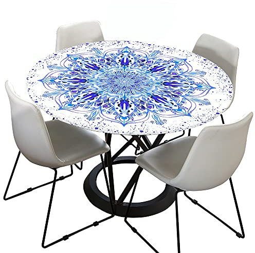 Hixingo Tischdecke Abwaschbar Gartentischdecke Tischdecke Elastisch Rund Tischdecken Tischtuch Outdoor Indoor Tisch Schutz für Restaurant, Familie (Durchmesser 130cm,Diamant-Mandala)