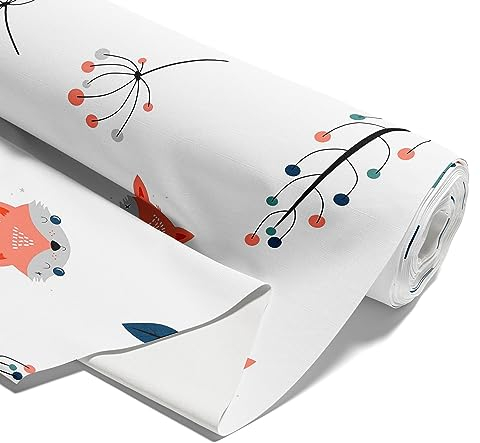 Stoff Meterware Baumwollstoff 2 M x 160 cm - Stoffe zum Nähen aus reine Baumwolle Fabric Futterstoff Dekostoff für Patchwork Canvas und Sewing Nähstoff Fuchs