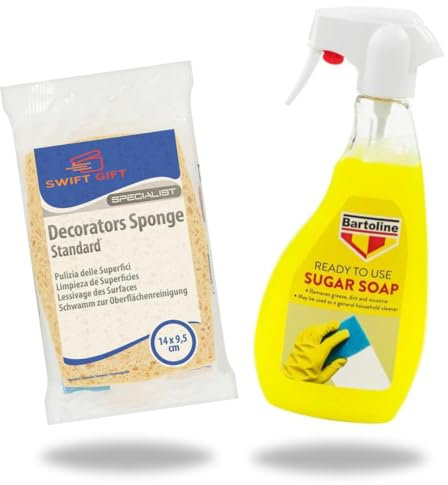 Sugar Soap Spray for Cleaning Walls with Decorators Sponge. Cleaner, Stain and Grease Remover prior to Painting Wall ready for Wallpaper or Paint. Also Wood Skirting