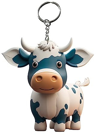 Nouveau dessin animé vache porte-clés décoratif amusant pendentif Double face imprimé voiture vache porte-clés éléphant blanc porte-clés (1 pièces)