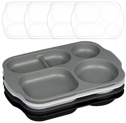 Greentainer Assiettes à dîner incassables divisées avec couvercles pour enfants et adultes – Assiettes légères de 27,9 cm à 5 compartiments pour camping, barbecue, pâtisserie, passent au micro-ondes