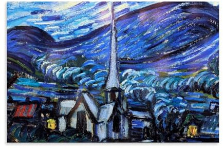 Van Gogh Sternennacht-Poster, Motiv: Sternennacht (Detail), gemalt von Vincent Van Gogh im Jahr 1889, Leinwanddruck, Kunstposter, ungerahmt, 30 x 45 cm