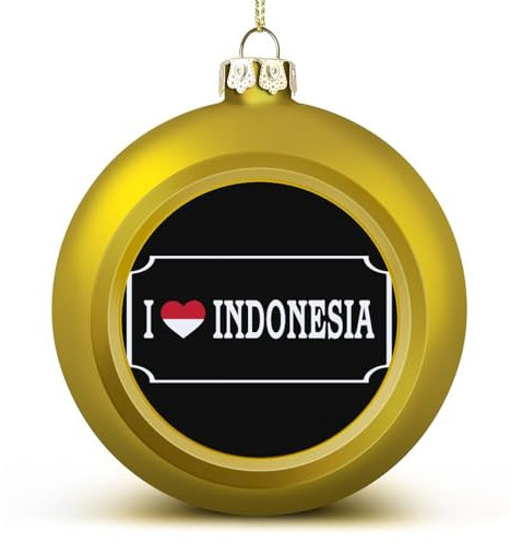 Weihnachtskugel mit Aufschrift Merry Christmas, goldfarben, Indonesien-Flagge, Dekoration für Weihnachtsbaum, Andenken für Weihnachten, Neujahr, Feiertage, Geburtstagsgeschenke