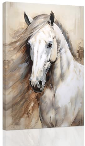 ZXHYWYM Pferde Leinwanddruck weißes Pferde Wandbild großes Western Tiergemälde rustikale Bauernhaus Wanddekoration Geschenke für Pferdeliebhaber mit Rahmen (B (30.00 x 45.00 cms))