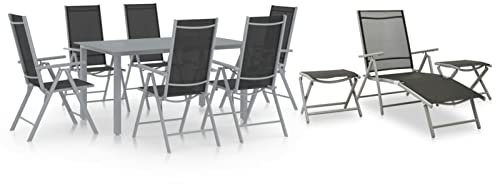 Gaseeto Gartenmöbel Set Aluminium 6-9 Personen Sitzgruppe Garten 6-9 Personen alu Gartenmöbel Set 6 stühle Verstellbar mit Tisch+Sonnenliege+2 Fußhocker-10-tlg