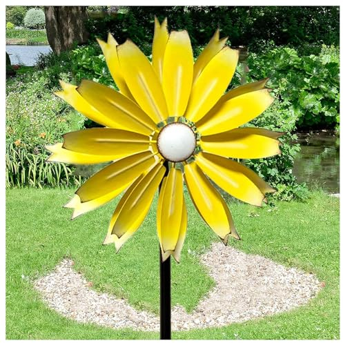 WindräDer 149cm Groß Windrad Edelstahl XXL Windrad Garten XXL Wetterfestes Gartendeko,Yellow