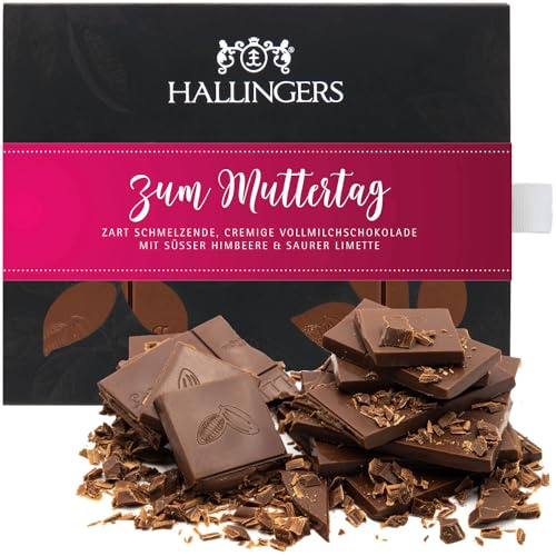 Hallingers Genuss Manufaktur Schokolade Muttertagsgeschenk - Tafel handgeschöpften Edelkakaos ohne Alkohol edler Karton Zum Muttertag Himbeer-Limette, Geschenkidee für Mama Oma