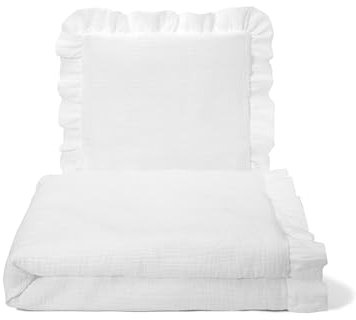 balbina Musselin - Kinderbettwäsche 80x80 cm + 35x40 cm I 2-teiliges Set Babydecke und Kissen, 100% Baumwoll-Musselin, Schlefdecke mit Dicker antiallergischer Füllung für Winter atmungsaktiv Weiß 80