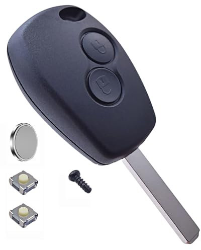 ANGOFIZ Coque Clé Télécommande Compatible avec Renault Clio 3, Master 3, Kangoo 2, Twingo 2, Wind, Trafic 2, Modus pour cle Clio 3 + Lame Vierge+ 2 Boutons Poussoir Switch +Pile