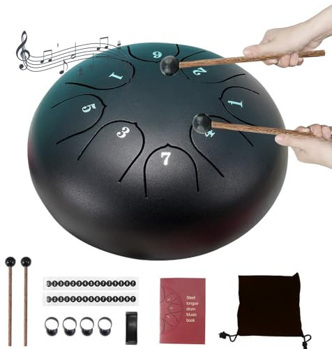 XPJBKC Zungentrommel, 6 Zoll 8 Töne Steel Tongue Drum, Handpan Instrument mit Schlägel, Regentrommel Stahlzungentrommel, Klangtrommel für MeditationYoga und Mehr