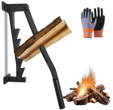 Holzspalter Manuell, Wandhalterung Brennholzanzünder, Handholzspalter Spanmesser, Anzündholz Spalter mit Handschuh, Wood Splitter für Haus und Camping, Schwarz
