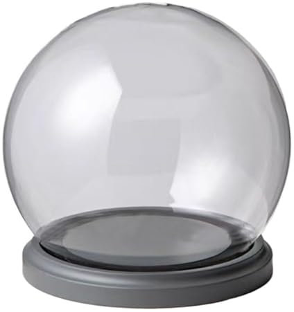WJREGG Tischvitrine, Kuppelabdeckung aus klarem Glas, 1 Stück runde Glasglocke, dekorative Tischvitrinenkugel mit grauem Sockel for Pflanzen, Sammlerfiguren, Kerzen, Medaillen(12cm)
