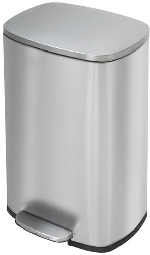 PayLessHere Trash Can with Lid, 13 Gallon (50L) Stainless Steel Kitchen & Office Recycling Bin with Foot Pedal Soft Close & Inner Bucket