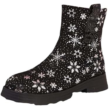 Scarpe glitterate da donna, stivali a metà polpaccio con fiocco di neve, stivali da donna con tacco grosso, stivali lunghi da donna, scarpe bianche per le donne, Nero , 39.5 EU