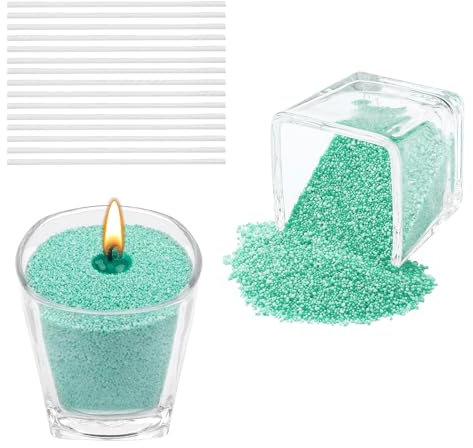 Scentoria Kerzensand 900g, Kerzensand mit Docht, Kerzenwachs Granulat mit 15 Dochte 10 cm, Wachsgranulat für Kerzen, Kerzen Sand, Kerzengranulat für die DIY Kerzenherstellung (Grün)