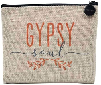Tasche aus Leinen – Kollektion Hippie Bohème Boho Kultur Illustration Zeichnung Fänger Esoterique – Kosmetiktasche aus Leinen in Leinenoptik – Kulturbeutel – Geldbörse, Gypsy 2, 15 x 10 cm,