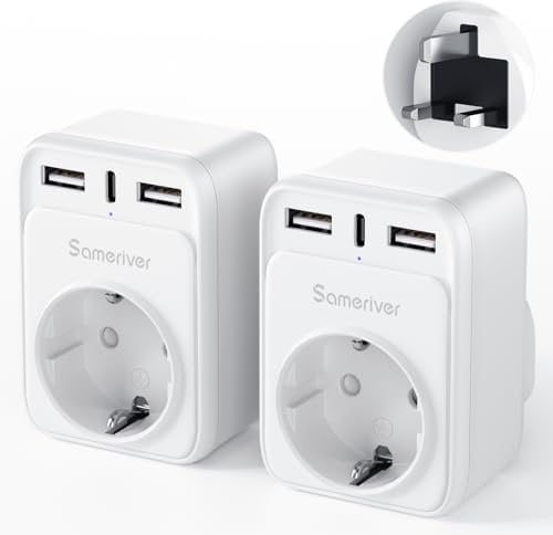 Reiseadapter UK Adapter England Deutschland Stecker Reisestecker Reiseadapter UK mit 2 USB 1USB C (3A) Steckdosenadapter Typ G für England Irland Großbritannien Wand Ladegerät Ladestation(2PCS)