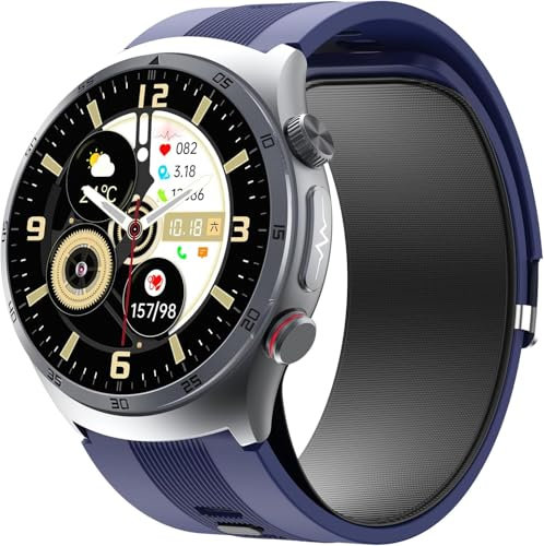 Lgnitek 2025 Neu Smartwatch mit EKG/Airbag Blutdruck/Urinsäure, 1.43'' AMOLED Gesundheitsuhr mit 24H Herzfrequenz/SpO2/Schlafmonitor/SOS-Notruf, Familiengesundheitsdaten Teilen (Blau)