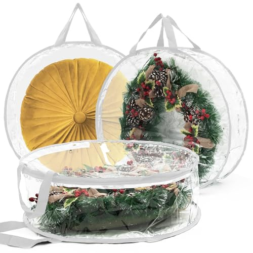 Transparente Weihnachtskranz-Aufbewahrungstasche, Kunststoff, Weihnachtsgirlande, Behälter mit Doppelreißverschlüssen und verstärkten Griffen, für Weihnachtskranz, Weiß, 76,2 cm, 2 Stück