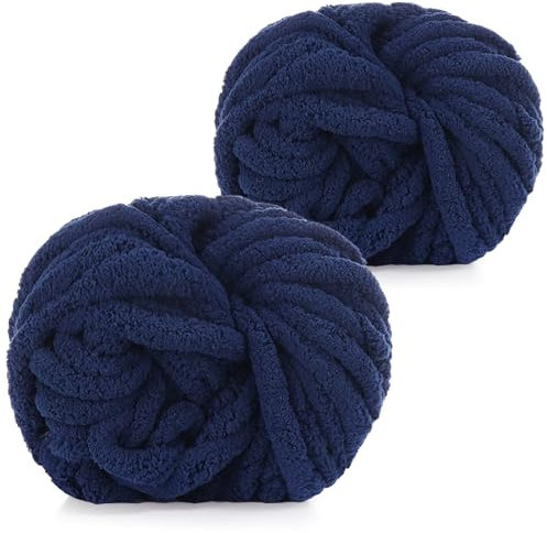 Coopay Dicke Wolle zum Häkeln, 2x240g Weiches Armstricken Wolle zum Handstricken, Soft Chunky Wolle zum Stricken, Sperrige Armstricken Wolle, xxl Wolle für Decken, Kissen, Haustier Nest - Marineblau
