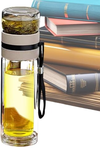 Botella de agua con infusor de té - Botella de vidrio, taza con infusor de té | Taza de té de viaje portátil a prueba de fugas para té de hojas sueltas y agua con infusión de frutas, botella ecológica