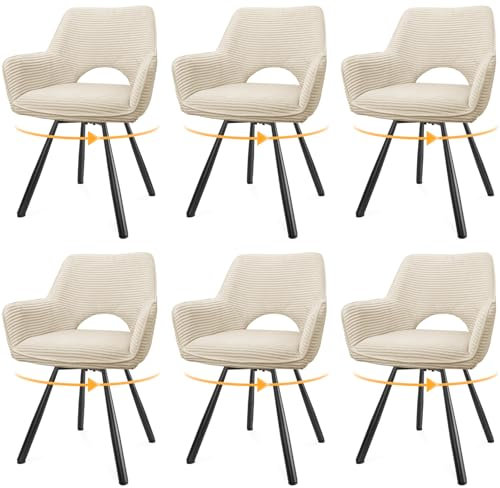 WAFTING Esszimmerstühle 6er Set Drehbar,Armlehnstuhl mit Metallbeine,geeignet als Stühle Esszimmer,Samt Stuhl,Küchenstühle,Wohnzimmerstuhl,Polsterstuhl mit Samtigem Gefühl,Beige