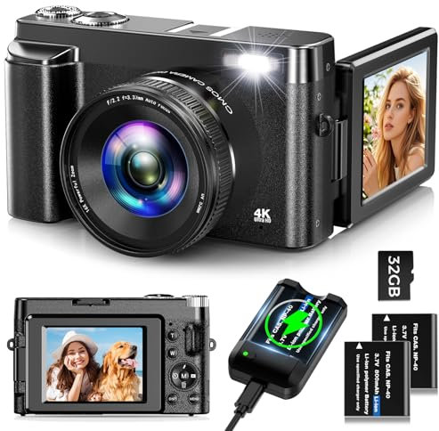 Cámara Digital 4K,Oiadek 48MP Autofocus Cámara de Fotos con 32G Tarjeta de Memoria 16X Zoom Digital,Camara Fotos Digital con 3.0 Pulgadas 180 ° Flip Pantalla y Cargador de Batería para Adolescentes