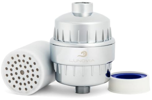 Duschfilter für hartes Wasser - 15-stufige Hochdruckfiltration mit KDF, Aktivkohle & Kohle - Reduziert Chlor, Schwermetalle & Verunreinigungen - Universelle Passform, Einfache Installation - Lunovia