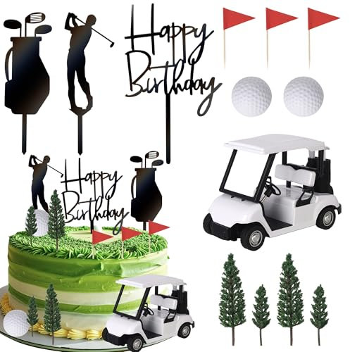 Rsstarxi 13 Pack Golf Cake Decorations Golf Cake Topper Flag 3D Golf Ball Golfers Acrylic Cake Pick Golf Cart Cake Decorations for Golf Theme Baby Shower Birthday Party Cake Decoration White