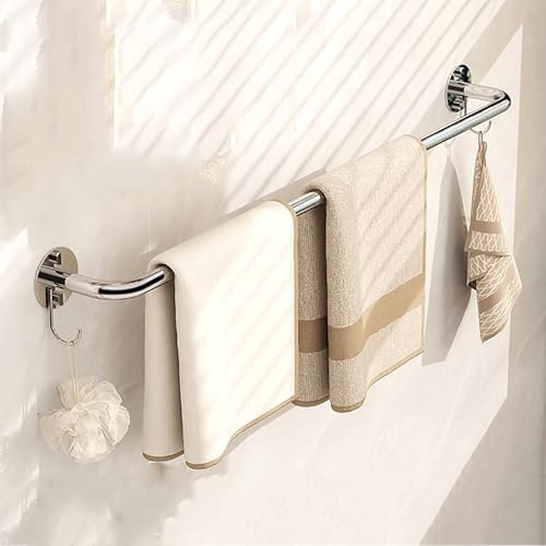 Barre Porte-Serviettes en Acier Inoxydable 304 avec Crochets, Support Mural pour Serviettes de Salle de Bain et de Cuisine, Finition Nickel brossé, 100 cm de Long