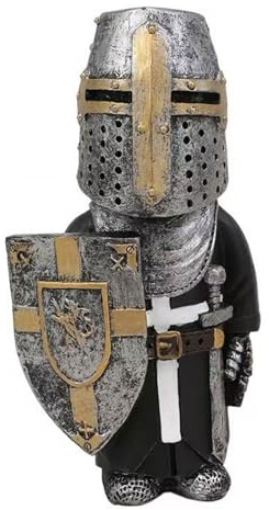 YINcrinx Mittelalterliche Gnom Ritter Statue, Miniatur Mittelalterlicher Europäischer Kreuzritter Dekoration, Harz Dekoration, Garten Dekoration, Heim Dekoration, 12.5cm (mit Schwert und Löwenschild)