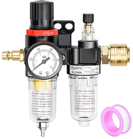 Ruikdly Regolatore Pressione Compressore, Regolatore di Pressione del Compressore D'aria da 1/4, Aria Compressa Filtro con Manometro per Compressore e Utensili Aria Pneumatici