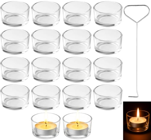 Ferenando 18 Stück Teelichthalter Glas Klein mit Löschhaken, 4.5cm x 2.5cm | Teelichtgläser Klar, Teelichtglas, Teelichthalter Set, Teelicht Gläser für Hochzeit, Gedenktag, Weihnachten, Party Geburtstag