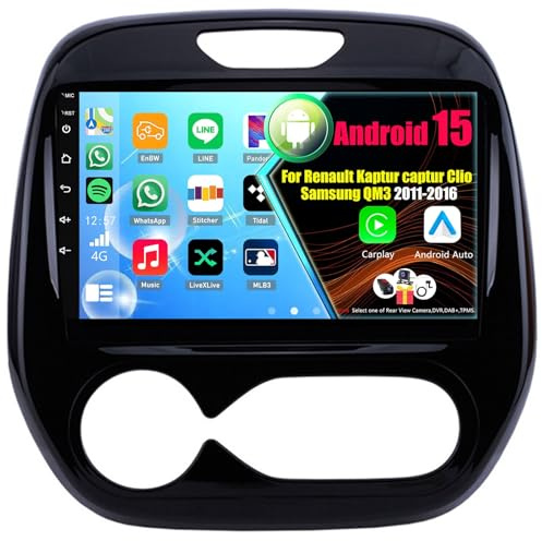 Android Autoradio pour Renault Kaptur captur Clio Samsung QM3 2011-2016 avec CarPlay Android Auto sans Fil 9 Pouces Écran Tactile Radio avec Bluetooth WiFi(8Core(8+128GB))