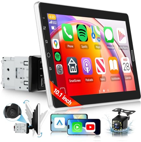 10.1 inch Single Din Detachable Car Stereo with AM/FM/RDS Wireless Carplay Android Auto,Hodozzy Touchscreen Single Din Radio with Youtube Bluetooth EQ SWC Backup Camera+USB/TF Card/Aux Ports