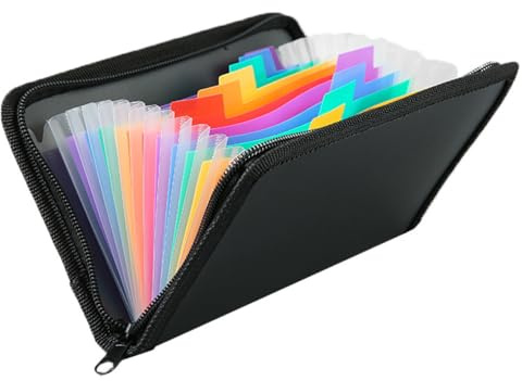 Fächermappe A6 mit Reißverschluss, 13 Fächer Karteikarten Mappe A6 Organizer, Wasserfeste DIN A6 Dokumententasche, Mini Fächermappe Karteikarten Ordner für Büro, Schule, Reisen und Coupons