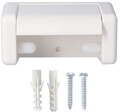 Porta carta igienica a parete, dispenser di carta igienica in plastica bianca con coperchio e accessori di montaggio, organizer salvaspazio per carta in rotolo per uso domestico e
