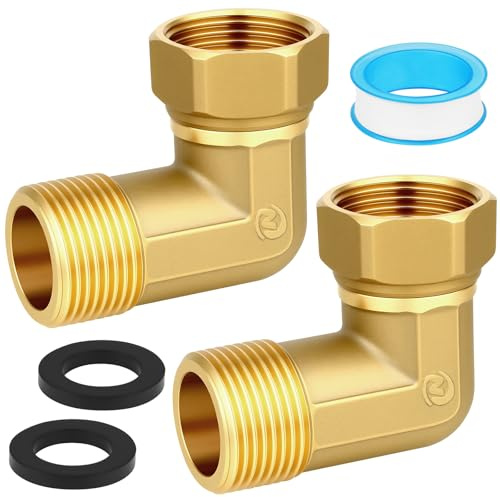 NUTKIT 2 Pcs Conector de Codo Laton,Ajuste de ángulo de Latón de 90 Grados | 3/4 Macho x 3/4 Hembra Conector para Tubos, Conectores de Tubería de Codo de Latón, para Calefacción de Fontanería