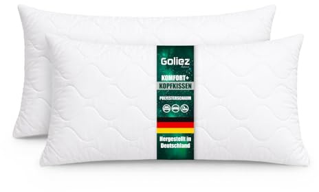 Goliez Kopfkissen Kissen – Individuell Anpassbar, Stützend, Atmungsaktives Schlafkissen für Rücken, Seiten- & Bauchschläfer (Weiß - 2Stück, 40x80 cm, Schaumstoffflocken)
